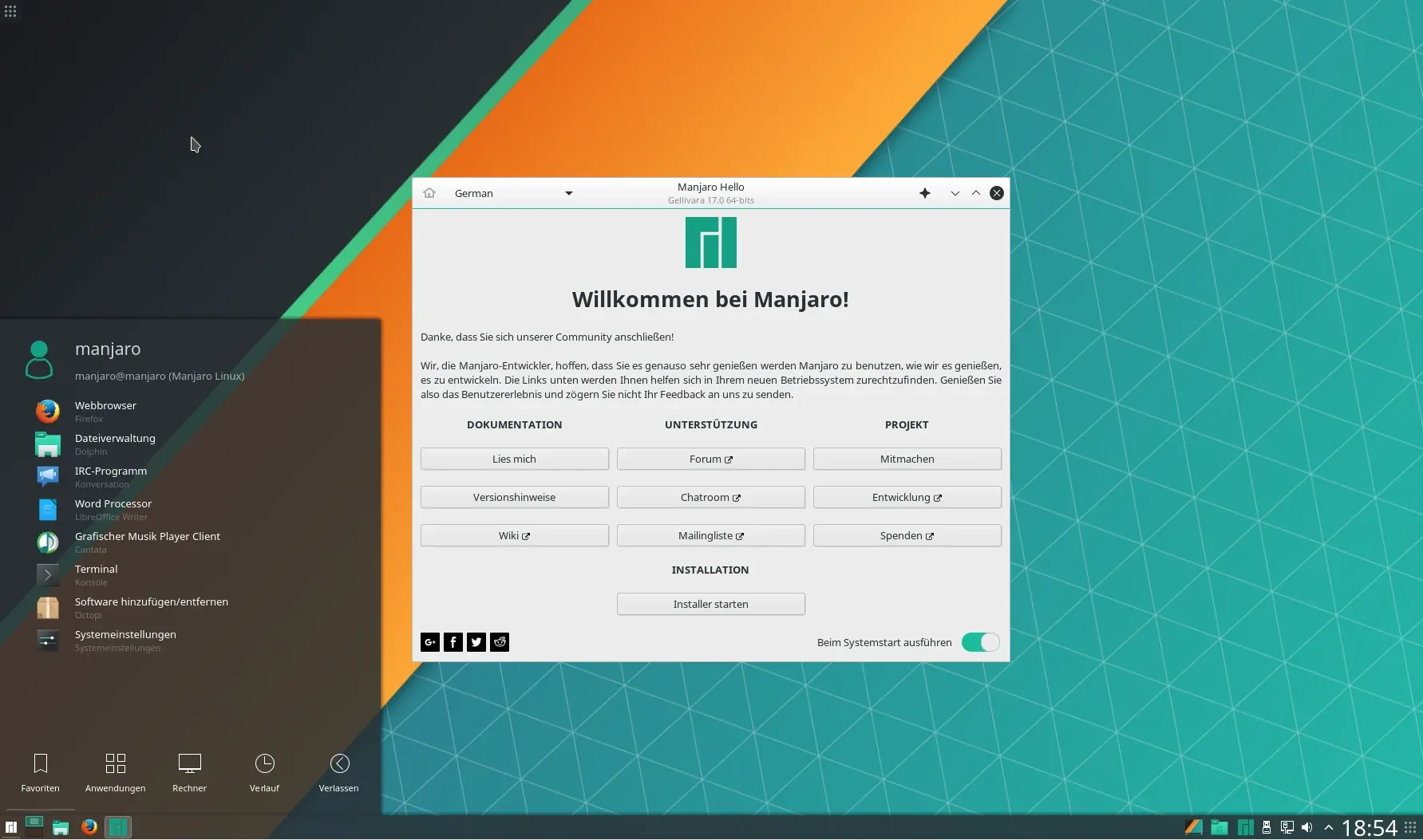 Manjaro: Manjaro mit Xfce, der schlankeren Ausgabe